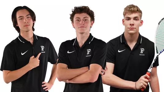 men's squash freshmen Justin rosini hollis Robertson and mason Lenin