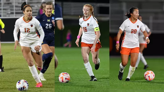 action shots of women's soccer academic all district honorees lily Bryant Jen Estes aria nagai