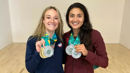 Olivia (fiechter) weaver and Nicole bunyan with five pan am games medals