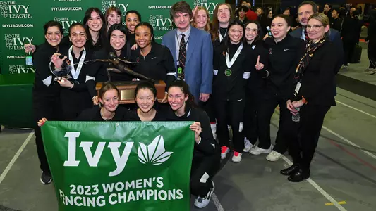 ivy league trophy celebration women's fencing 2023