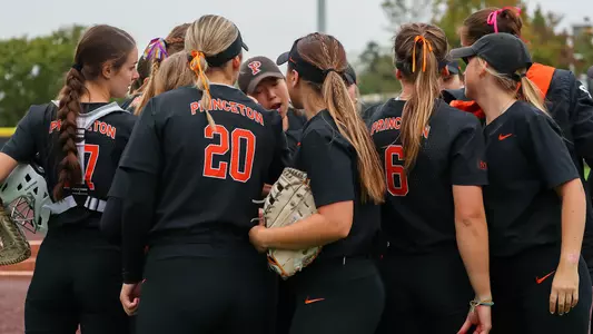 Princeton softball huddle