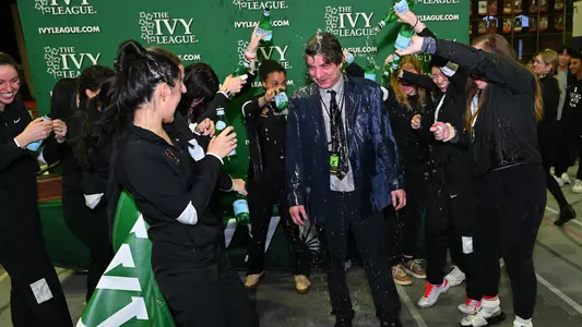 Zoltan Dudas doused with water after winning 2023 Ivy League championship