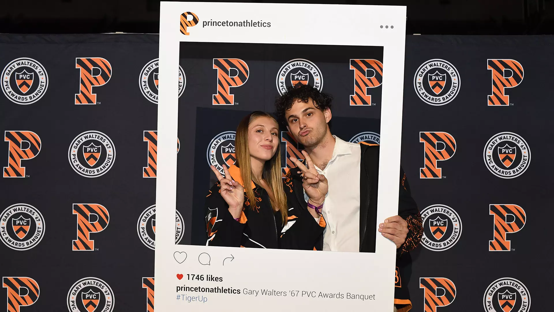 Banquet attendees with Instagram frame cutout