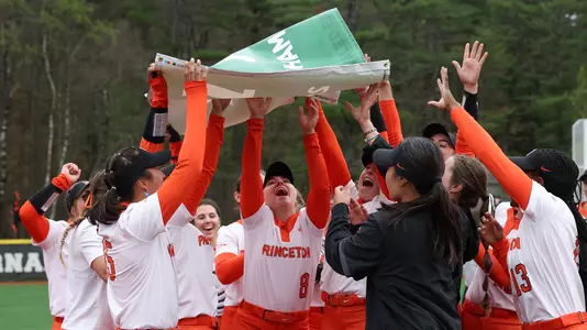 Princeton Softball celebrates Ivy championship jumping under banner