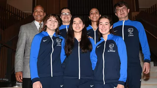 posed photo of some of the Princetonians at 2023 World Fencing Championships