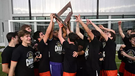 men's soccer ivy league tournament championship trophy celebration photo
