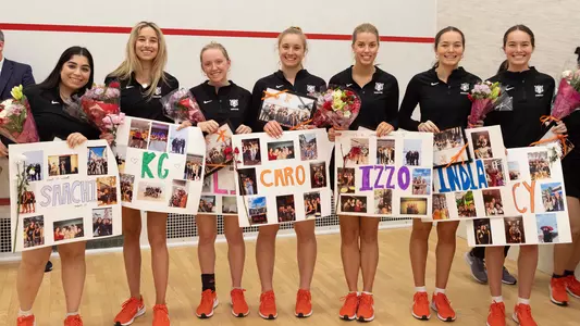 posed photo of women's squash senior day