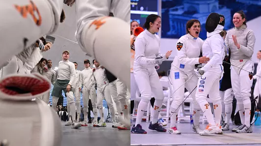 Princeton fencing huddle and celebration photos