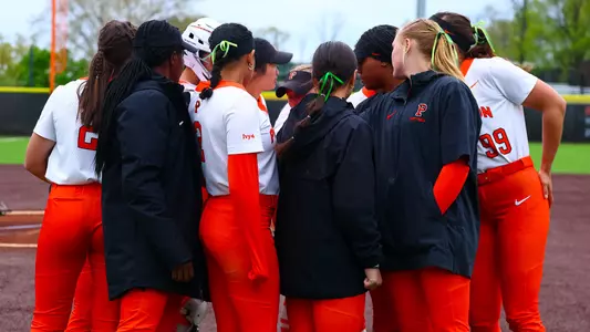 Princeton softball huddle