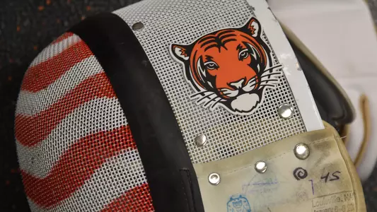 fencing mask and tiger head logo