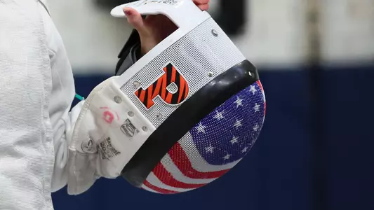 fencing mask with princeton logo