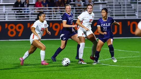 Soccer action including Alexandra Barry (27) and Kayla Wong (28) vs. Yale