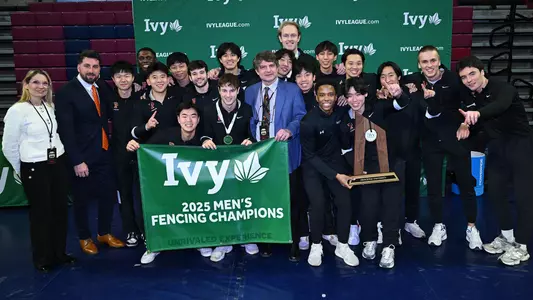 ivy men's fencing celebration team photo