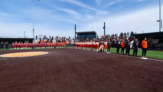teams line up for intros at cynthia lynn paul '94 field