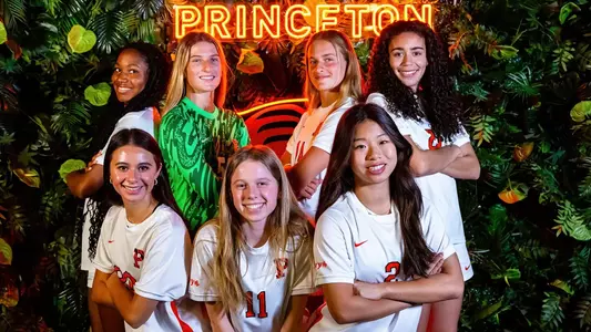 posed group photo of women's soccer incoming class