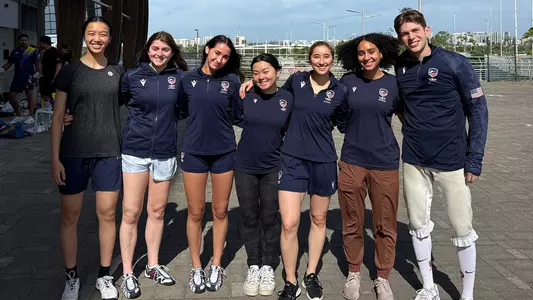 posed photo of fencers at 2025 Pan Am games