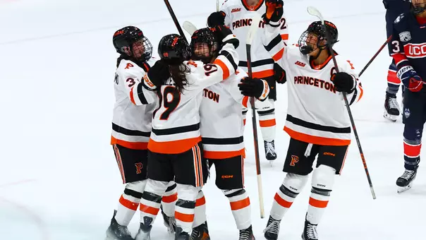 Women's Hockey Celebrates Goal Against UConn