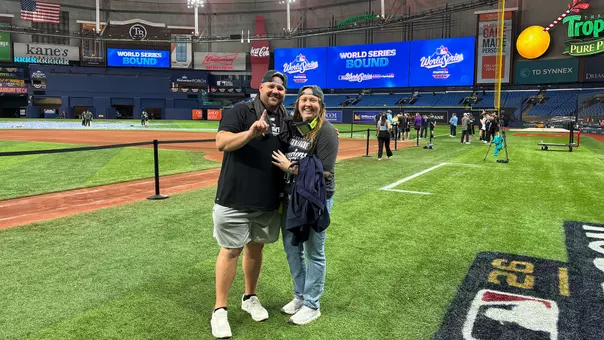 danielle dockx at tropicana field after the rays advanced to the world series