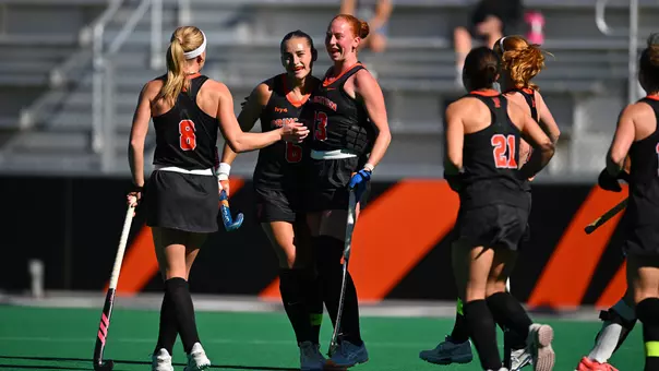 Saylor Milone is congratulated for goal against Saint Joseph's