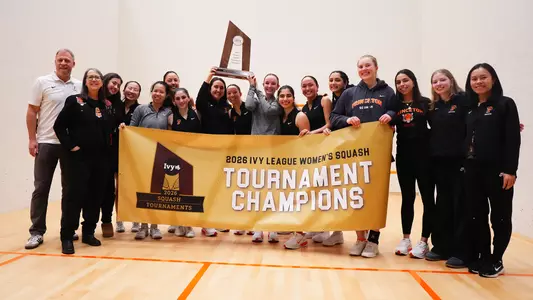 women's squash ivy tournament trophy and banner posed photo