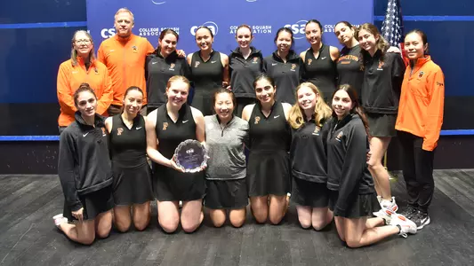 women's squash with national runner-up trophy 2026