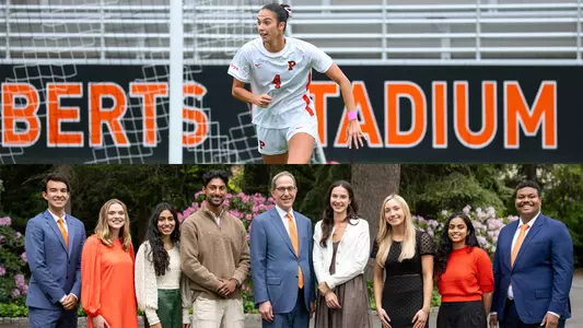 caroline kane action photo and photo with group of spirit of princeton award winners
