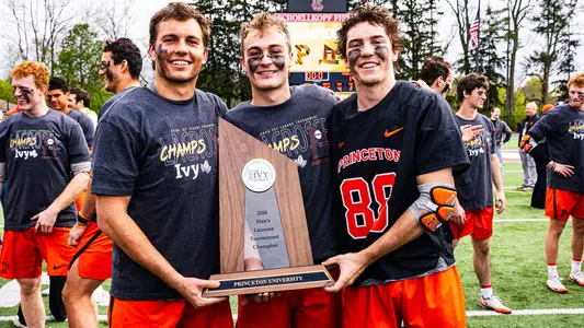 Princeton men's lacrosse captains with ILT trophy