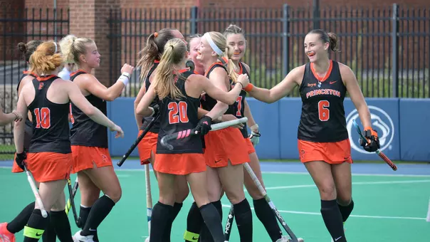 Princeton celebrates field hockey win at Penn State 26