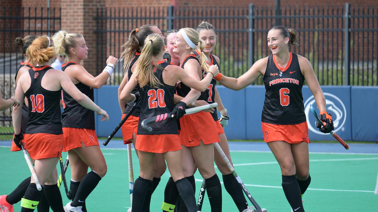 Photo: goprincetontigers.com Princeton celebrates field hockey win at Penn State 26