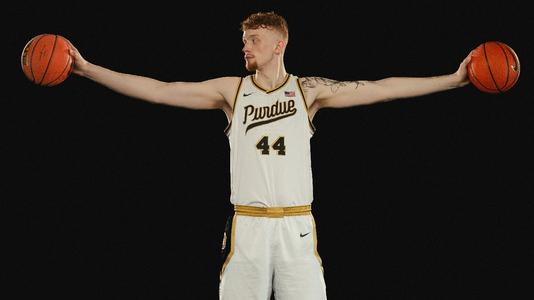 Purdue Men's basketball player Will Berg poses for a portrait on June 15, 2023 in Kissell Studio at Purdue University in West Lafayette, Indiana.