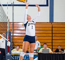 Bobcats' Upset Bid Thwarted by Manhattan as Women's Volleyball Falls, 3-2 Image