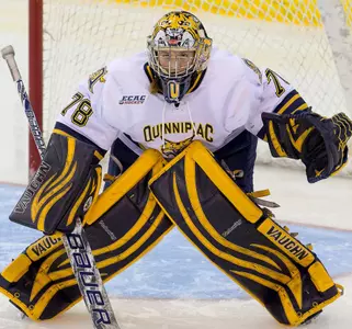 Chelsea Laden Becomes First Goaltender of 2014-15 to Reach 20 wins in No. 4/4 QU Women's Ice Hockey's 3-0 Shutout of Robert Morris Image