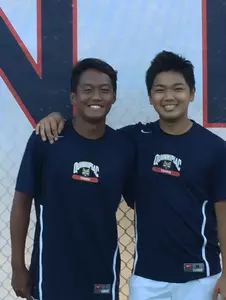 Patrick Cachapero and Ryoma Haraguchi pose after winning the Flight "B" championship at the UConn Invitational