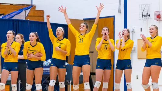 Volleyball Bench Celebrating a Point vs. Manhattan