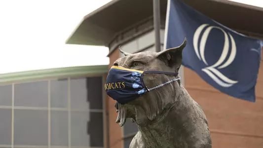 The Bobcat Statue outside of the People’s United Center on Quinnipiac’s York Hill Campus.