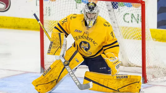 Keith Petruzzelli Eyes Puck on Shot vs. Sacred Heart