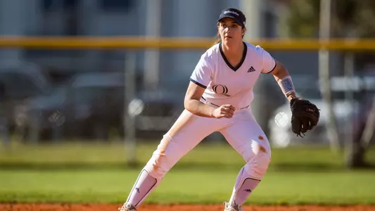 Rachel Marchuk prepares to catch a ground ball at second