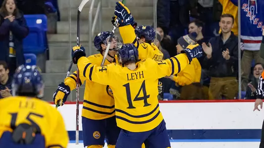 TJ Friemdann Goal Celebration vs. Cornell with Ethan Leyh and Michael Lombardi