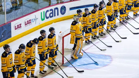 Men's Ice Hockey On End Line During Starting Lineups