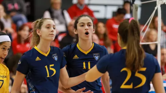 Tselepi, Zampati, and Diaz Celebrate a Point Against Fairfield