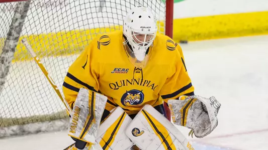 Yaniv Perets in Goal in Warmups vs. St. Lawrence