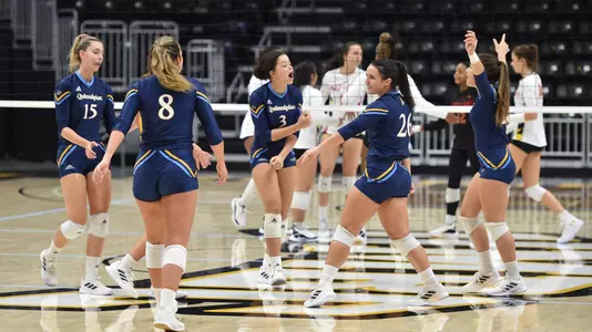 Volleyball Celebrates a Point versus Maryland