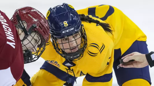 Lexie Adzija prepares for a face off against Colgate