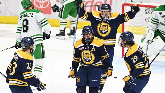 during a NCAA men's hockey game between Quinnipiac University Bobcats and the University of North Dakota Fighting Hawks at Ralph Engelstad Arena, Grand Forks, ND on Saturday, October 15, 2022. By Russell Hons