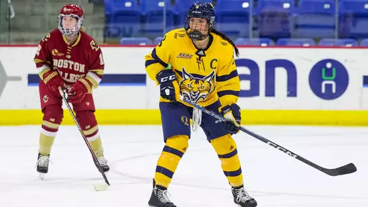 Lexie Adzija waits for the puck against Boston College