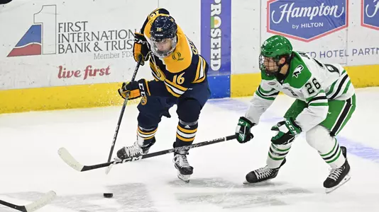 during a NCAA men's hockey game between Quinnipiac University Bobcats and the University of North Dakota Fighting Hawks at Ralph Engelstad Arena, Grand Forks, ND on Saturday, October 15, 2022. By Russell Hons