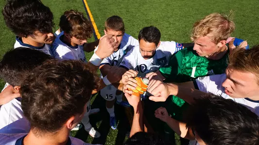 Quinnipiac Men's Soccer Huddle on Oct. 22, 2022 in Hamden