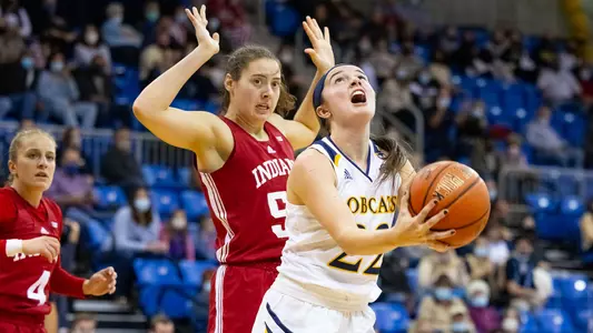 Mackenzie DeWees goes up for a reverse layup vs Indiana