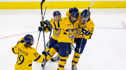 Zoe Boyd and the Bobcats celebrate her goal against Clarkson