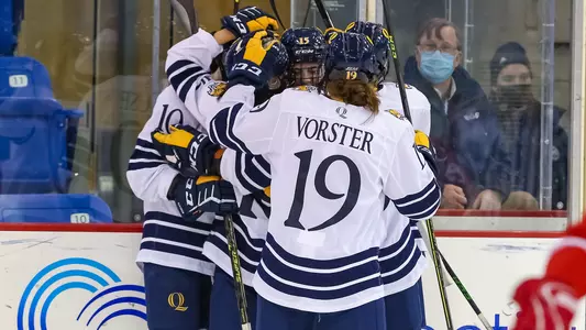 Bobcats celebrate after scorings vs Cornell